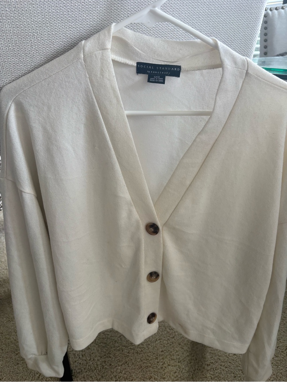 Sanctuary Cream Button-Front V-Neck Cardigan
